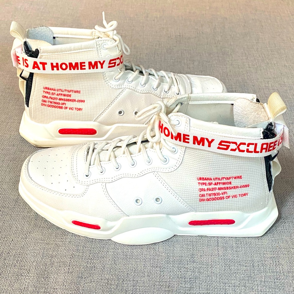 White High-Top Sneakers with Red Accents